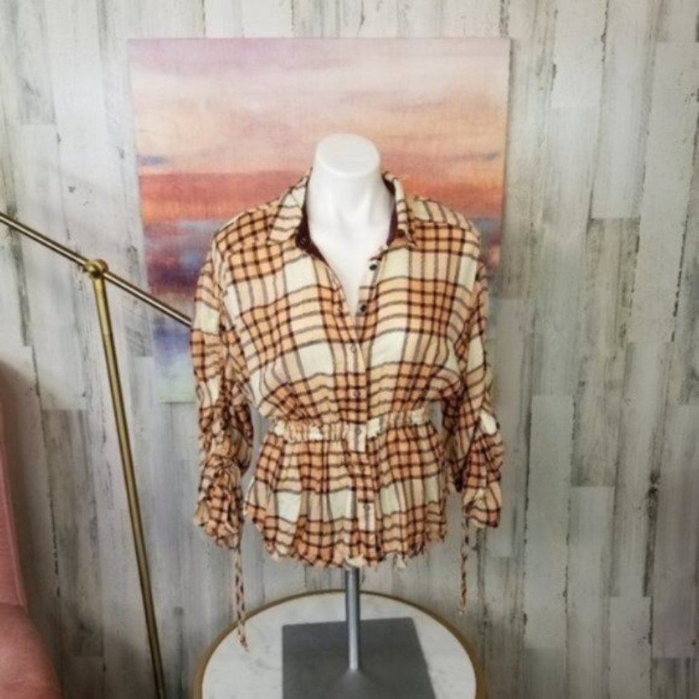 Free People Pacific Dawn Plaid Shirt Peachy - Picture 7 of 7